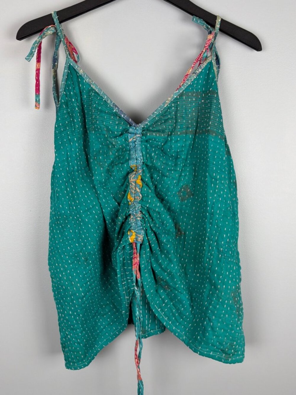 Kantha Bae Butterfly Tank Free Size Teal Reversible Bohemian Vintage Sari Cotton